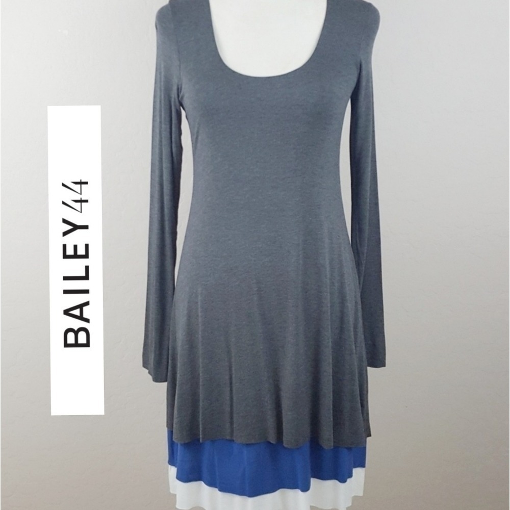 Bailey 44 Y2K Colorblock Layered Hem Fit Flare Long Sleeve Dress Grey Blue‎ S - Picture 2 of 6
